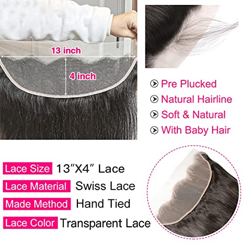 DUAUJUIU Lace Frontal 13x4 Straight HD Transparent Lace Closures Human Hair Frontal Closure Pre Plucked with Natural Hairline Free Part Ear to Ear Brazilian Hair for Women 20 Inch - Image 2