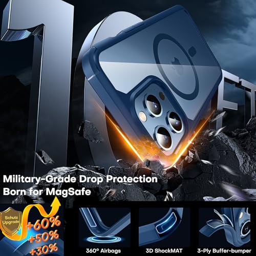 Image of TAURI 3 in 1 Magnetic for iPhone 13 Pro Case, with 2X Screen Protector, 10 FT Drop Protection, Compatible with Magsafe Case for iPhone 13 Pro Phone Case 6.1 inch - Blue | with Screen Protector, Not-Yellowing Military-Grade Protection, Shockproof Slim Magnetic Case for iPhone 13 Pro