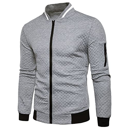 Maiyifu-GJ Men's Lightweight Windproof Bomber Jacket Slim Fit Jacquard Full Zip Softshell Coat Sport Breathable Windbreaker (Light Grey,3X-Large)