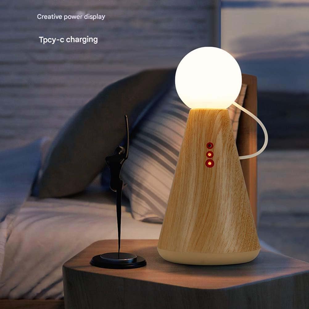 Lámpara de mesita de Noche de Madera con Forma de muñeca, Recargable con imán, Bola Creativa, Pantalla acrílica, luz Nocturna para Dormitorio Infantil, Carga USB