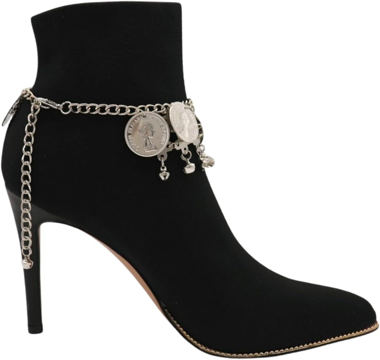 Trendy Fashion Jewelry Women's Silver Coin Boot Chain Anklet Set – Adjustable Metal Boot Bracelets for Western, Boho, Festival, Belly Dance, Party, Dressy, Rodeo BC997