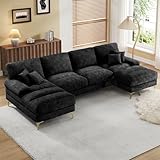 Sapgaks Gran sofá moderno de esquina en forma de U, sofá de salón (negro)