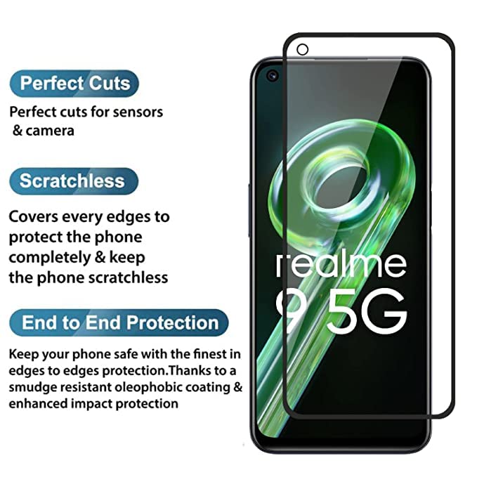 Image of Screen Protector for realme 9 5G (Black) Tempered Glass Edge-to-Edge 6D Screen Guard With Installation Kit