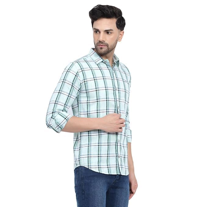 Image of CVC Men's Regular Fit Cotton Oxford Casual Checks Shirt with Full Sleeves