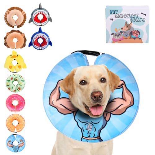 Image of KOOLTAIL Inflatable Dog Cone Collar, Soft Donut E Collar for Dogs After Surgery to Stop Licking Enhanced Alternative, Blow Up Pet Neck Pillow Recovery Adjustable Cone for Dog Cat, Hercules L