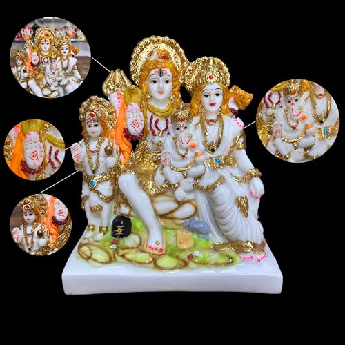 Image of Gold Plated Shiv Parivar Murti for Home Puja Mandir Marble Dust- 6.25 Inch | Shiv Parvati Ganesh Family Idol Statue Standard Size- Multicolor (16cm)
