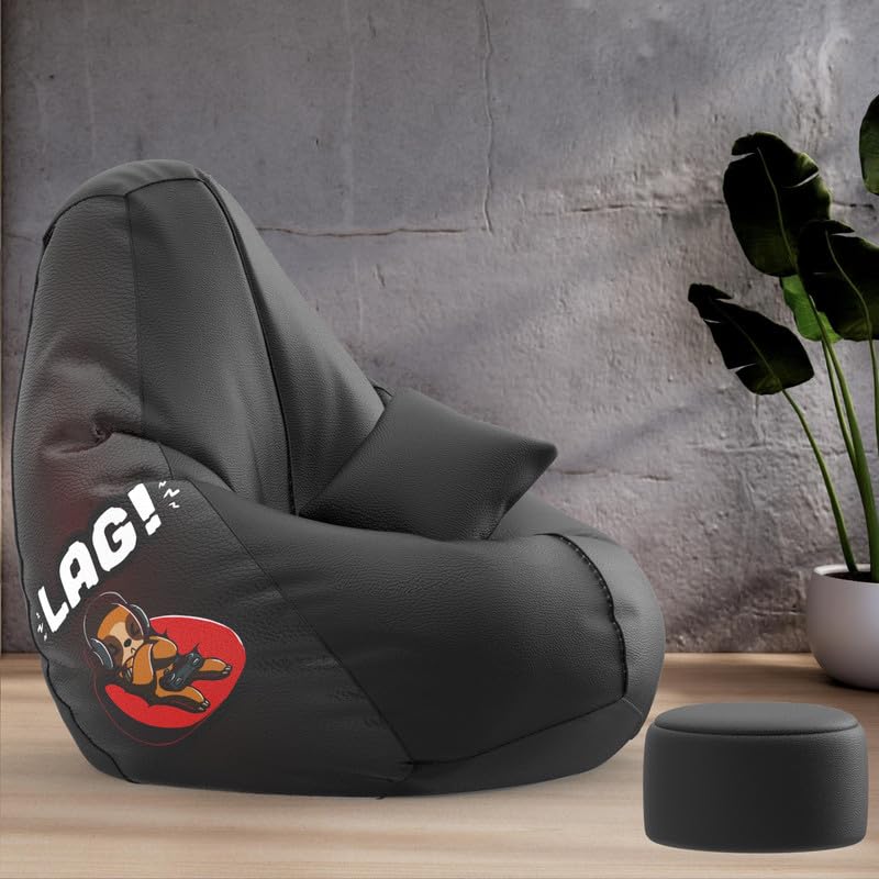 ComfyBean Bag with Beans Filled XXXXL Bean Bag with Free Cushion and Footrest - Official : PrintZen Combo (Matching Color : Printed, Lag-Black)