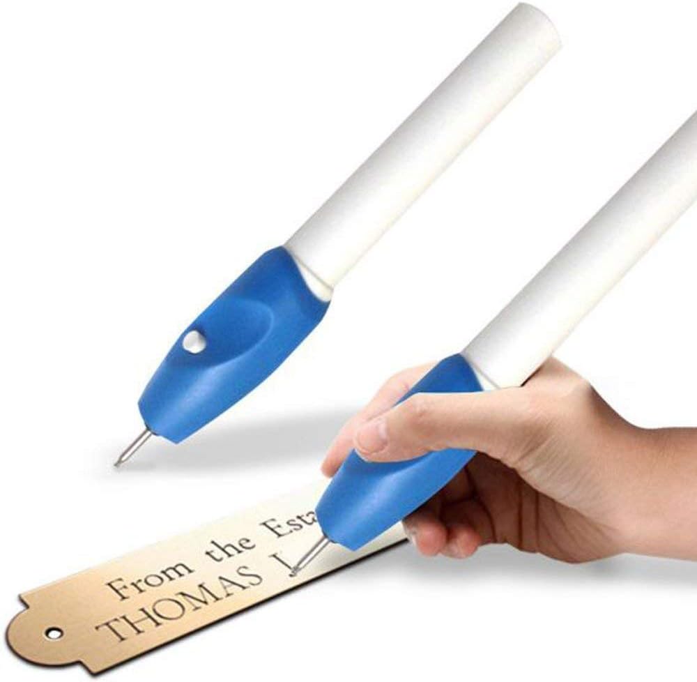 Plastic Name Writing Power Engraving Pen Etching Carving It Engraver Machine Electric with Tool Nib for Glass Wood, Metal, Jewellery (White & Blue) Pack of 1