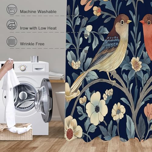 Rideau de douche 180x180cm fleurs et oiseaux rétro imperméable - 5
