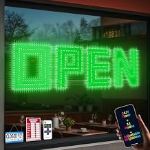 30"x10" Large LED Open Sign with Bluetooth, Remote & Timer Control Super Bright Dimmable Business Sign for Storefront, Bar, Salon, Cafe, Retail Shops Green