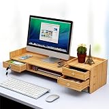 Esyogen Stojak na monitor z drewna, z zamkiem dł. 65,5 x 20 x 13,5 cm, z podwyższeniem monitora, organizer z miejscem do przechowywania, do komputera, laptopa