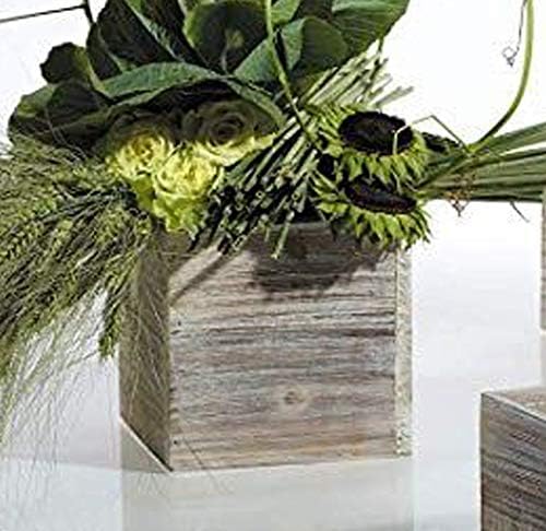 4" Square Rustic Wood Planters with Plastic Liner - Set of 2