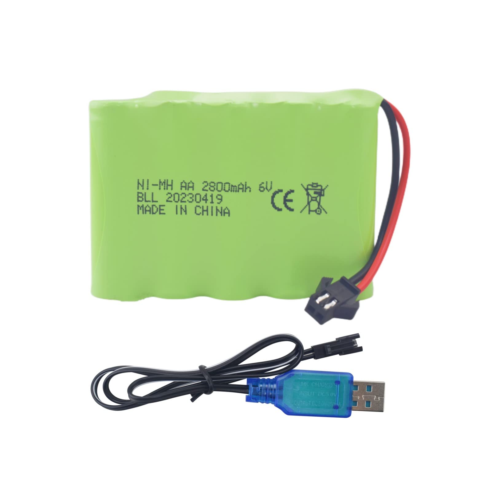 sea jump 6.0V 2800mah AA Rechargeable Battery with SM-2P Plug and USB Charging Cable for TB141 TB142 DE37 RC Toy Car Remote Control Excavator Truck Engineering Car Battery