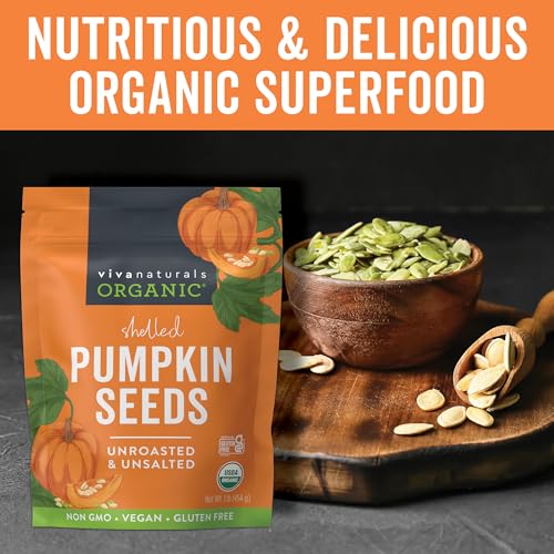 Viva Naturals Organic Pumpkin Seeds - Shelled, Unroasted & Unsalted Pumpkin Seeds Organic, Perfect for Salads, Trail Mix & Baked Goods - Good Source of Iron & Dietary Fiber - 1 lb (16 oz / 454 g) - image 2