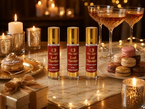 Image of Laal Chandaan Attar Roll-On Perfume Oil 8 ml x 3 | Alcohol Free | Long Lasting Rich Fragrance | Men & Women | Pocket Size Travel Friendly Roll On | Daily Wear Fragrance - Pack of 3