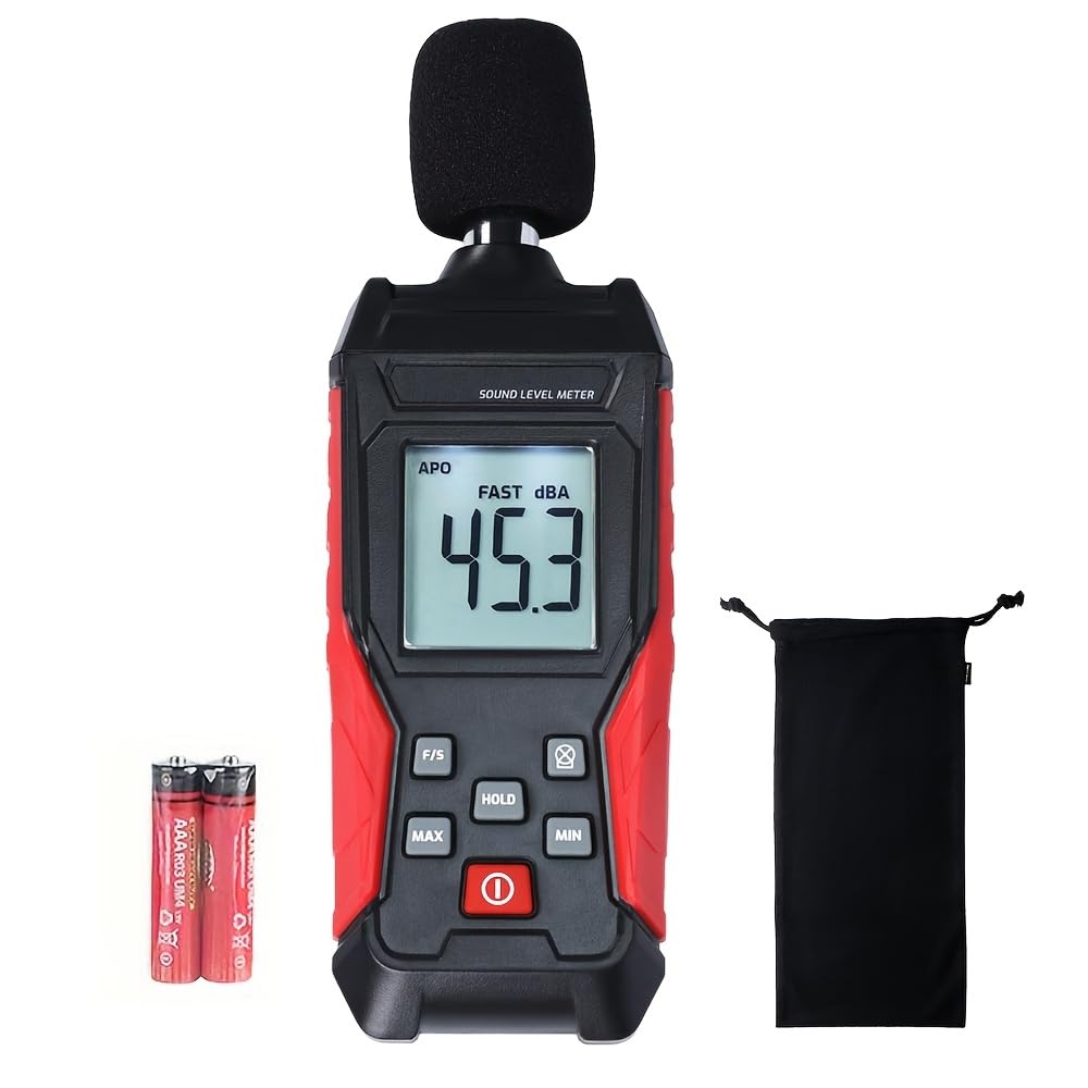 Yiko Miernik poziomu dźwięku – cyfrowy miernik głośności – 35 dB do 130 dB z wyświetlaczem LCD z podświetleniem tła – urządzenie pomiarowe – pamięć danych MAX/min, do warsztatów domowych