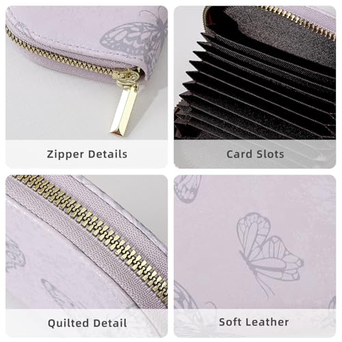 Credit Card Holder, Coquette Wallet for Women, Cute PU Leather Ladies Teen Girls Female Cardholder Wallets, Accordion Purse, Aesthetic Print Butterfly Design Zipper Around (Purple)3