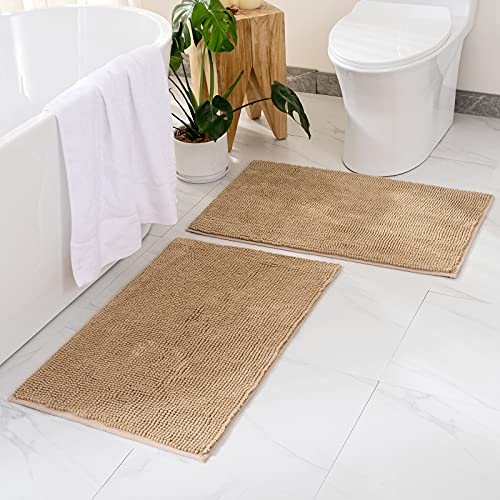 MIULEE Badematte 60x90cm Set 2 teilig Chenille Badteppich Badezimmerteppich rutschfest Waschbar...