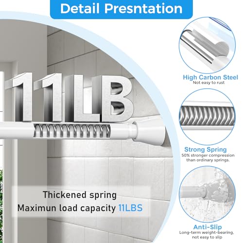 Image of Spring Tension Curtain Rod 30 to 64 Inch, Adjustable Curtain Rods No Drilling Spring Loaded Curtain Rods for Windows Doors Kitchen Closet, White