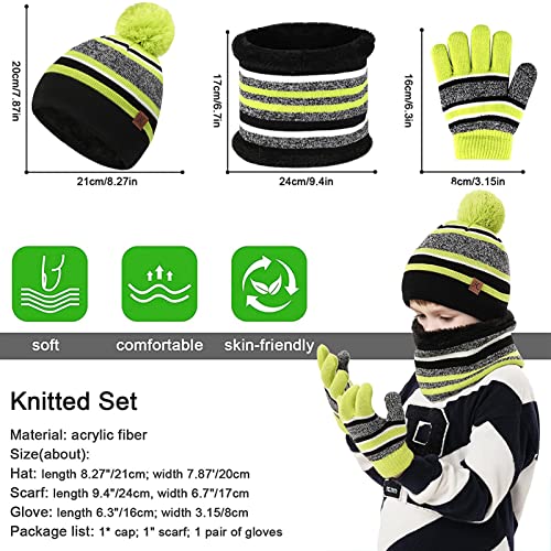 Image of Kids Toddlers Winter Hats Knit Warm Beanie Scarf Gloves Set for Boys Girls Age 2-7, Pompom Cap Neck Warmer Fleece Lined Gifts