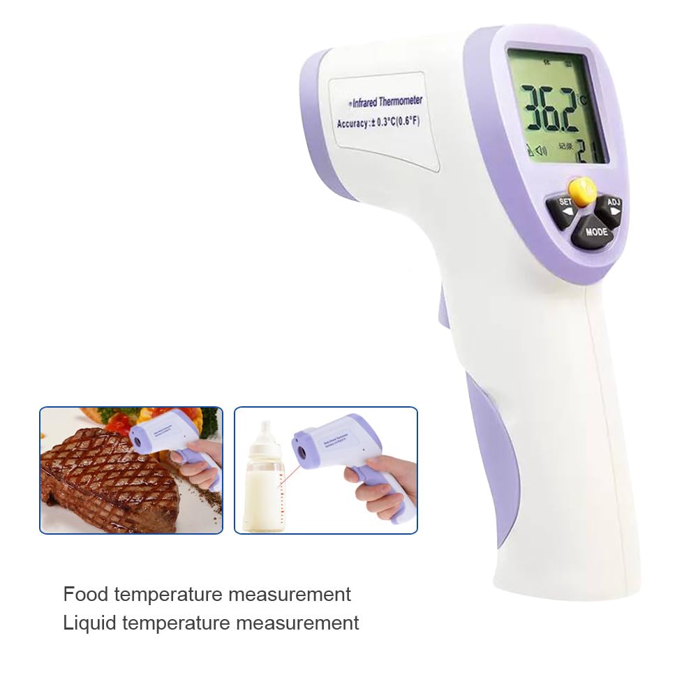 Termómetro infrarrojo sin contacto para medir la temperatura corporal y de la piel, termodetector digital con pantalla LCD inteligente retroiluminada y puntero láser, adecuado