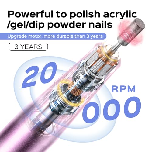 ماكينة حفر اظافر كهربائية من كوسلس: ادوات احترافية للمانيكير والباديكير لمسحوق جل الاكريليك، مجموعة تلميع الاظافر مع رؤوس واشرطة صنفرة، للاستخدام المنزلي وصالونات التجميل، ارجواني
