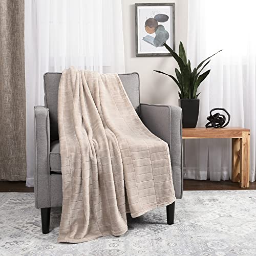 Life Comfort Cozy Textured Lightweight Throw, 50"X60" 100% Recycled Fibers Eco-Friendly Super Soft Soft All Season Premium Comfort Blanket For Bed Or Couch, Taupe #TOP5