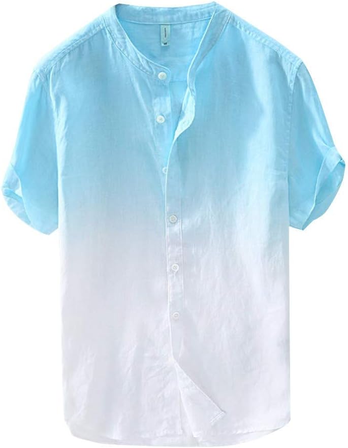 Shirts TUDUZ Men Summer Dyed Gradient Color Cotton and Linen Shirt Short Sleeve Henley Neck Casual Shirts Tops