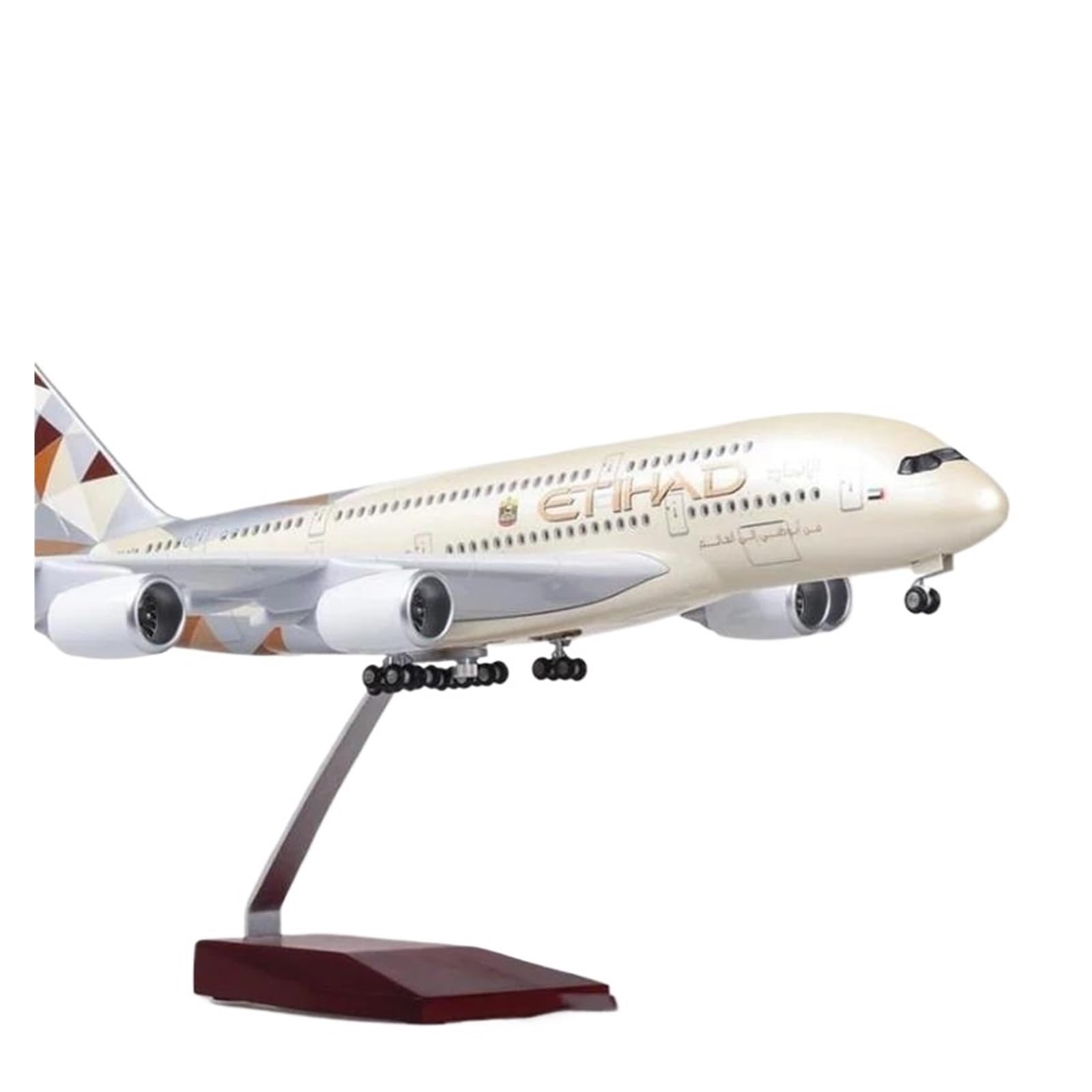 Juguete Resina 47 Cm para Airbus A380 Etihad Modelo Avión con Luces LED para Exhibición Escritorio Coleccionable(No Lamp)