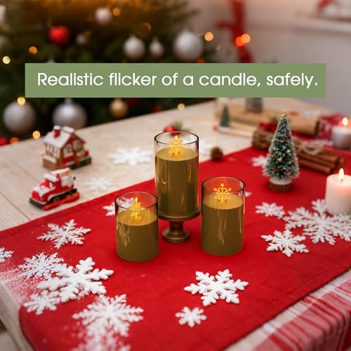 Image of L LOHAS LED Electronic Candle Night Lights with Remote | 3-Pack Snowflake LED Flameless Candles Battery Operated Flickering Night Light 5 Brightness Levels & Timer Holiday Home Decor