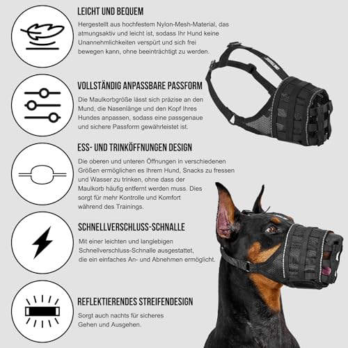 OneTigris Maulkorb für Hunde, Leicht und Weich Maulkorb füttern und Trinken erlaubt, Für das Sozialisierungstraining, Atmungsaktive Haustier Maske, Klettverschluss, schützt vor Bellen & Beißen (XXL)