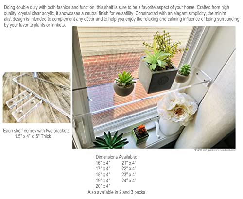 Elegant And Sophisticated Floating Window Shelf (23", Double Shelf) - Crystal Clear Recessed Durable Strong Acrylic Trinket, Plants, Succulents Indoor Collection Display Stand Trendy Modern Boho Chic #TOP4