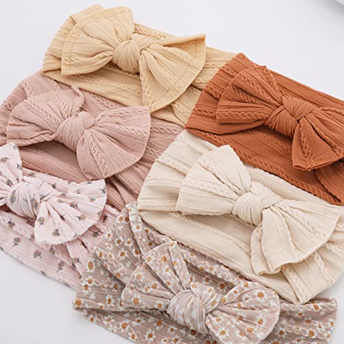 Whaline Baby Girls Bow Headbands Newborn Nylon Elastic Hairbands Boho Floral Baby Headwraps Soft Stretchy Head Wrap Hair Bows For Baby Girl Newborn Infant Toddler Hair Accessories, 6Pcs #TOP6