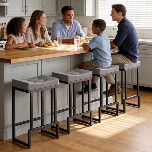 Image of FIRAVOE 24 inch Counter Height Bar Stools Set of 4, Backless Saddle barstools