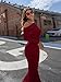 YMDUCH Women's Sexy Elegant Long Sleeve Off Shoulder Bodycon Long Evening Formal Dress WineRed