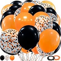 Halloween Balloons Black Orange Balloons, 60Pcs 12inch Latex Orange Black Balloon and Confetti Balloon for Halloween Birthday Party Decorations Anniversary Graduation Decoration