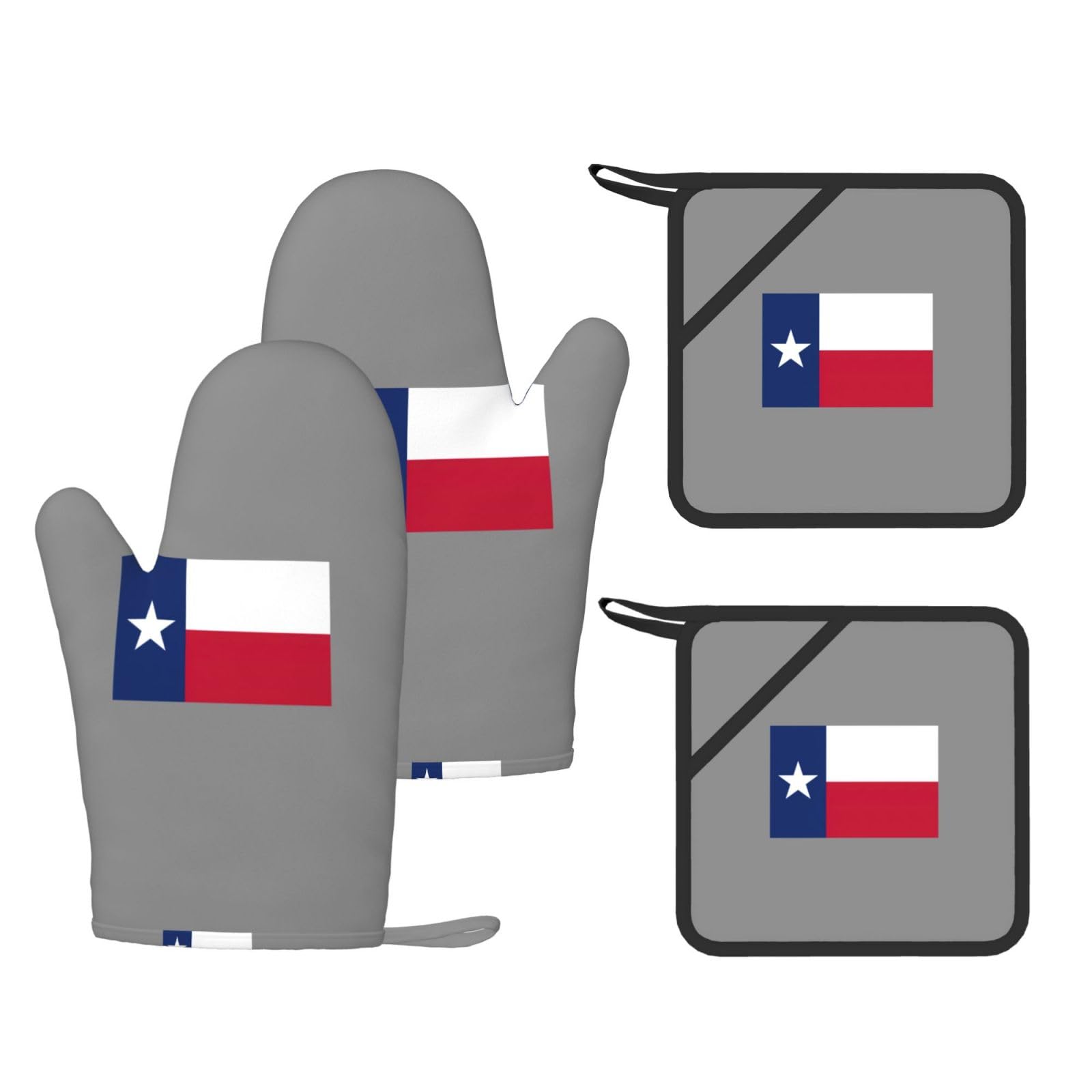 Nimongt Black Flag Of Texas Print Heat Resistant Gloves Pads Reusable Kitchen Set Oven Baking Grilling Cooking