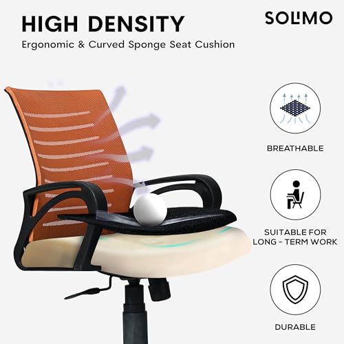 Image of Amazon Brand - Solimo Sitly Mid Back Revolving Office Chair for Work from Home, Study, and Computer Use | Heavy Duty Base | Ergonomic Mesh Design | Durable & Comfortable Seating (Orange Mesh)