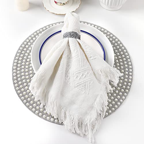 Cumouna 115-001-PLACEMATS Pearl Round Placemat, 15-Inch Anti-Slip Tablescapes Decorations Sparkling Bling Rhinestones Silver Placemat For Nightstand Tablecloths Centerpiece Standing T-Lights Candles Vases Mat thumb #7