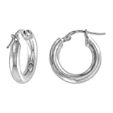 Medium Thin Sterling Silver 3mm Tube Hoop Earrings Plain Polished Nickel Free Italy 5/8-3 inch Round