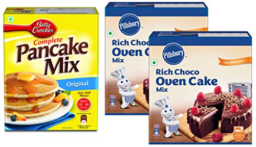 Image of Betty Crocker Pancake Mix, Original 500 g and Pillsbury Oven Cake Mix- Moist Supreme Rich Choco - 285g x Pack of 2, 570g