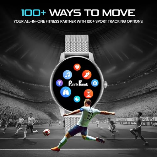 Image of PunnkFunnk Glavito Round Dial Smartwatch 1.49 inch AMOLED Display, 100+ Sports Modes, Health Tracking, Bluetooth Calling, Functional Crown Control, 100+ Watch Faces for Men & Women (Millanese Silver)