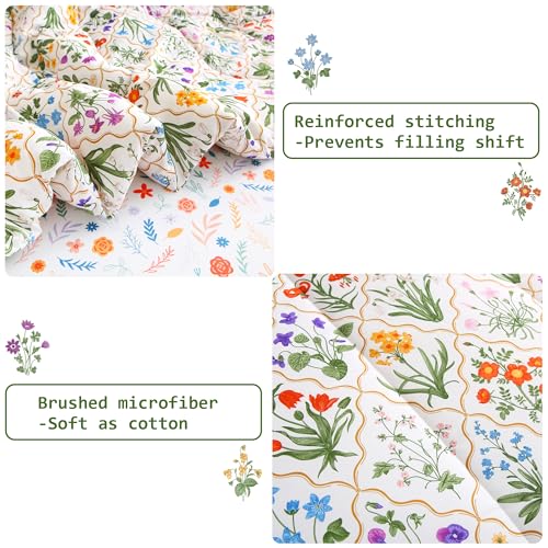 Image of lasoftan Floral Queen Comforter Set with Sheets, 7 piece Luxury Vintage Bedding, Soft Microfiber Bed in a Bag, Cozy Lightweight Bed Set, Green Patchwork Flower Leaf