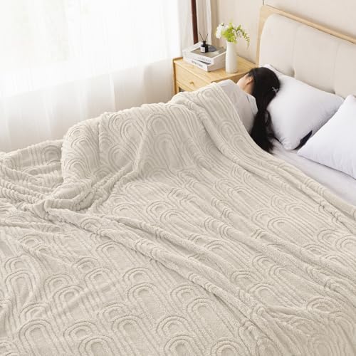 Image of HOKIPO Fleece AC Throw Blanket Double Bed Queen, 200X230 cm / 6.5X7.5 Feet, Beige (AR-6206-BGE)