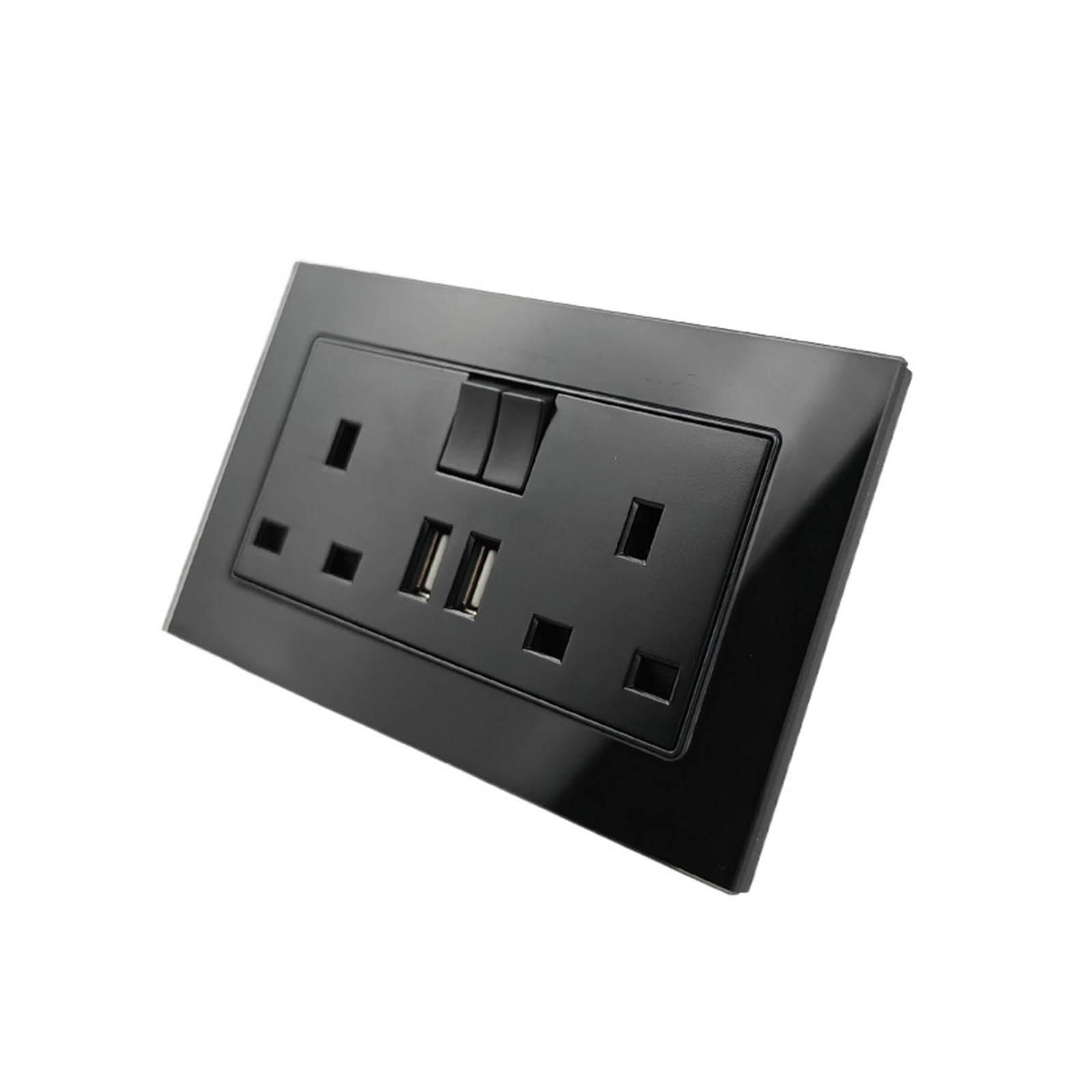 Prise de courant à Double commutation, Standard britannique, avec 2 Ports de chargement USB, verre trempé noir, taille 146x86mm(86 White UK 2USB)