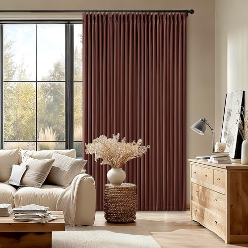 Maroon Blackout Pinch Pleated Linen Curtains 105 Inches Long for