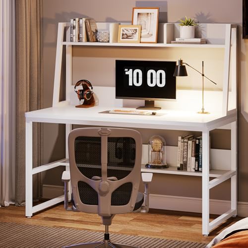 Tribesigns Computer Desk With Hutch, 47 Inches Home Office Desk With Space Saving Design With Bookshelf For Small Spaces(Engineered Wood, White&White) - Image 7
