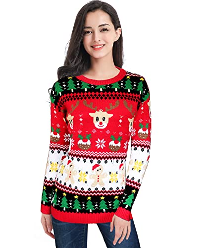 v28 Ugly Christmas Sweater for Women Reindeer Funny Merry Xmas Knit Sweaters3