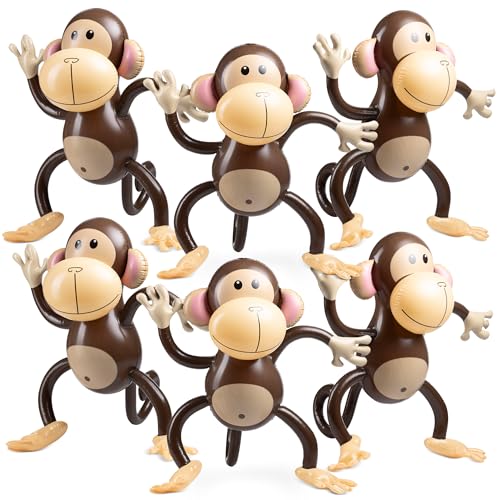 Bedwina Large Inflatable Monkey (Pack of 6) 27-Inch Monkeys for Baby Shower, Safari, Jungle Themed Birthdays, Blow Up Animal Party Favors and Decorations for Kids and Toddlers