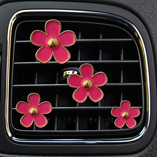 Image of 4 Pieces Daisy Flower Air Vent Clip Car Air Freshener Charm Colorful Car Interior Accessories for Girls Women（Rose red）